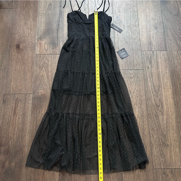 Lulu's Romantic Spot Black Polka Dot Mesh Tiered Midi Dress New With Tags - Picture 4 of 6